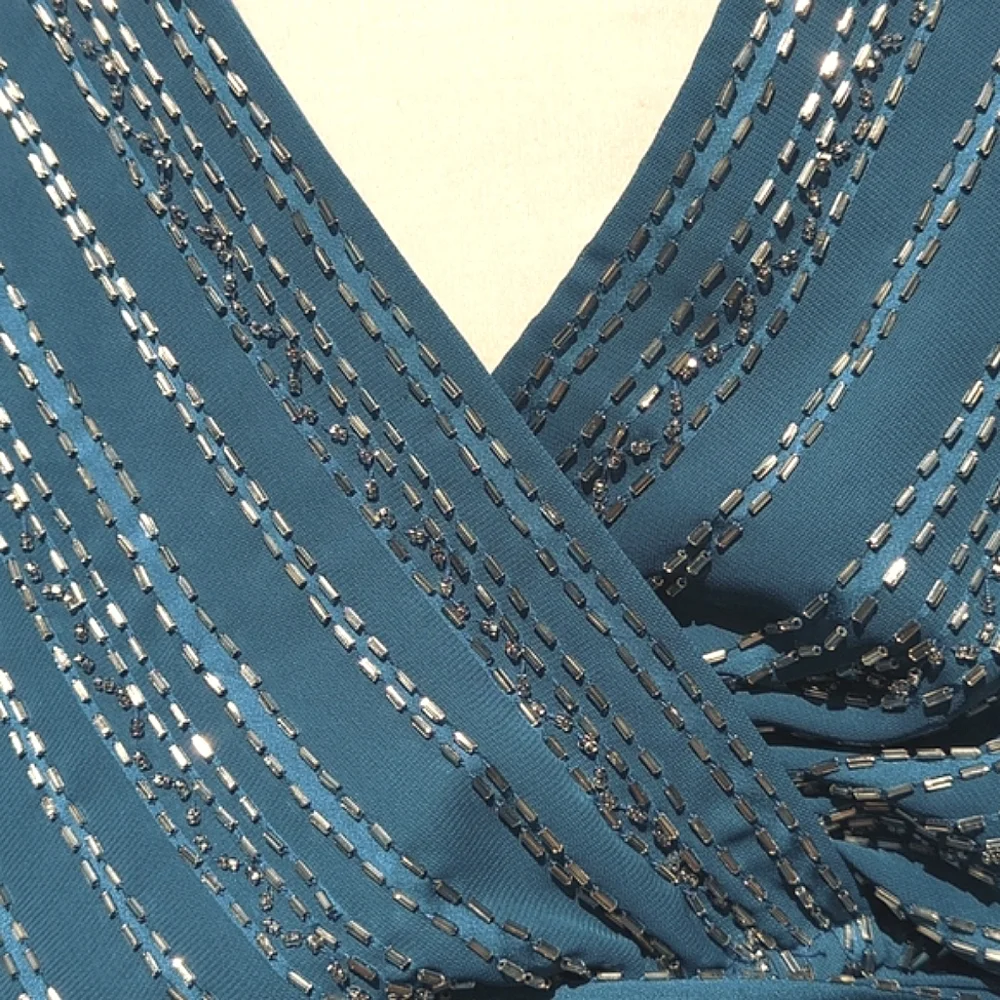 True Vintage Jack Bryan 70's Hollywood Glam Chevron Beaded Pleated Maxi 10/12 - Picture 9 of 16